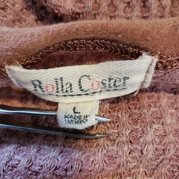 Rolla Coster Washed Distressed Pieced Raw Edge Shark Bite Hem Waffle Tunic Top - Picture 13 of 15